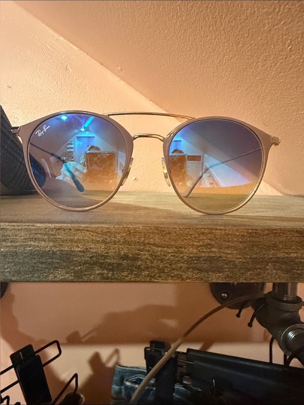 Ray-Ban Gold Frame Sunglasses with Blue Gradient Lenses